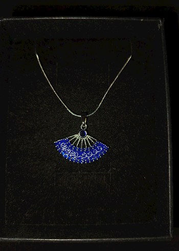 Boncuk İşlemeli Mavi Yelpaze Kolye - Görsel 10