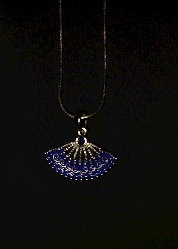 Boncuk İşlemeli Mavi Yelpaze Kolye - Görsel 7