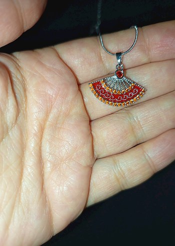 Turuncu Nakışlı Yelpaze Kolye - Görsel 8