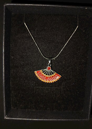 Turuncu Nakışlı Yelpaze Kolye - Görsel 6