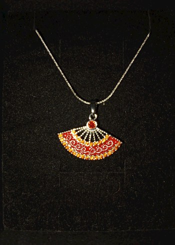 Turuncu Nakışlı Yelpaze Kolye - Görsel 7