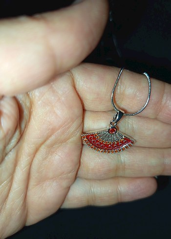 Turuncu Nakışlı Yelpaze Kolye - Görsel 10