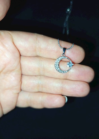 Gümüş renk Ay ve Yıldız Kolye - Görsel 2