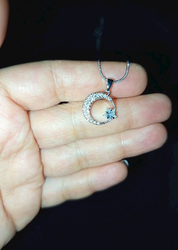 Gümüş renk Ay ve Yıldız Kolye - Görsel 8