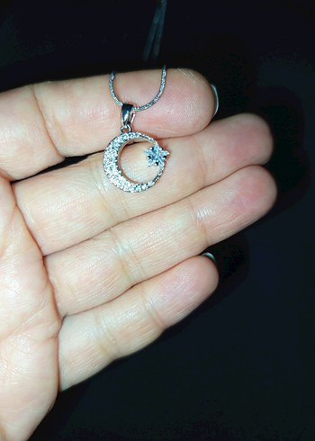 Gümüş renk Ay ve Yıldız Kolye - Görsel 9