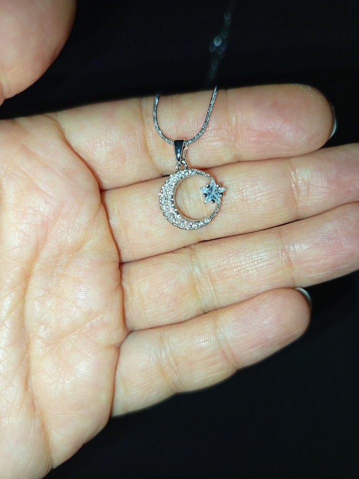 Gümüş renk Ay ve Yıldız Kolye - Görsel 5