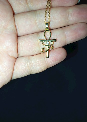 Altın Zincirli Gotik Ankh ve Horus'un Gözü Kolye - Görsel 5