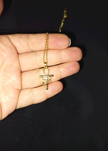 Altın Zincirli Gotik Ankh ve Horus'un Gözü Kolye - Görsel 6
