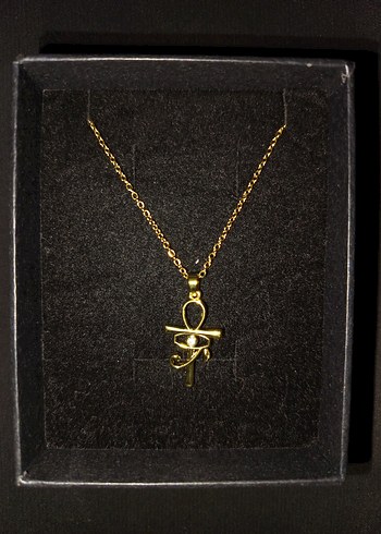 Altın Zincirli Gotik Ankh ve Horus'un Gözü Kolye - Görsel 3
