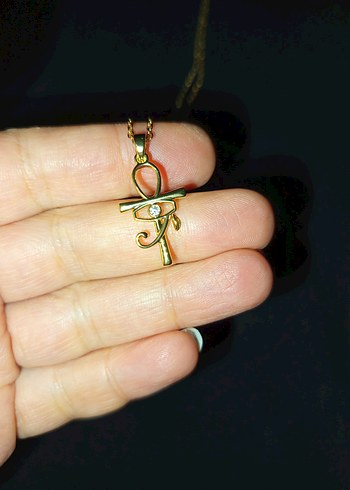 Altın Zincirli Gotik Ankh ve Horus'un Gözü Kolye - Görsel 8