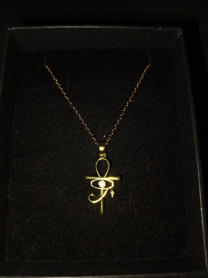 Altın Zincirli Gotik Ankh ve Horus'un Gözü Kolye - Görsel 2