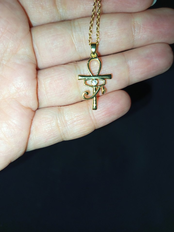 Altın Zincirli Gotik Ankh ve Horus'un Gözü Kolye - Görsel 5