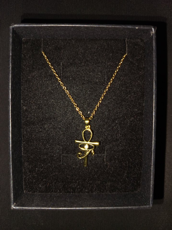 Altın Zincirli Gotik Ankh ve Horus'un Gözü Kolye - Görsel 3