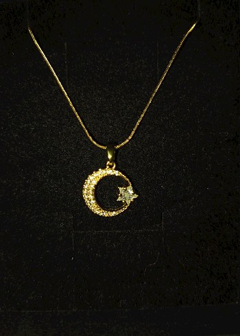 Altın Renkli Ay ve Yıldız Kolye - Görsel 2