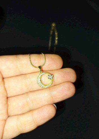 Altın Renkli Ay ve Yıldız Kolye - Görsel 9