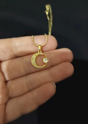 Altın Renkli Ay ve Yıldız Kolye - Görsel 15