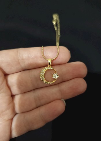 Altın Renkli Ay ve Yıldız Kolye - Görsel 17