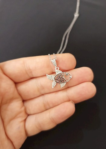 Bohem Zincir Detaylı Gümüş Renkli Balık Kolye - Görsel 4