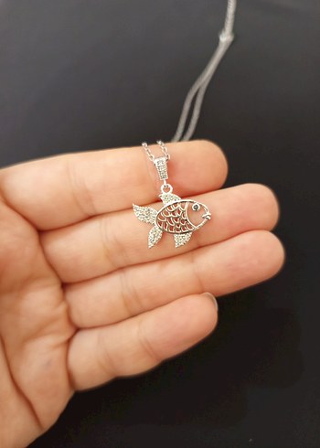 Bohem Zincir Detaylı Gümüş Renkli Balık Kolye - Görsel 11