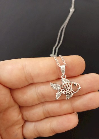 Bohem Zincir Detaylı Gümüş Renkli Balık Kolye - Görsel 9