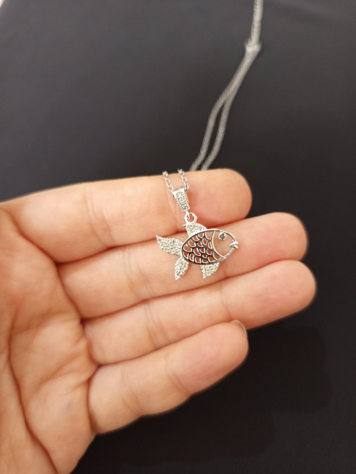 Bohem Zincir Detaylı Gümüş Renkli Balık Kolye - Görsel 4