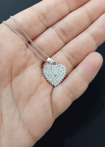 Işıltılı Kalpli Çelik Kolye - Görsel 6