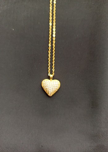 Zincir Detaylı Altın Renk Kalp Kolye - Görsel 9
