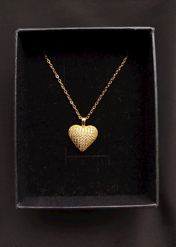 Zincir Detaylı Altın Renk Kalp Kolye - Görsel 12