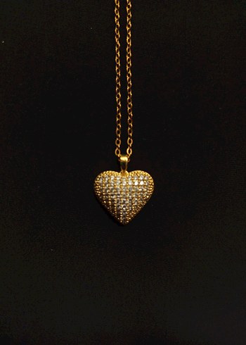 Zincir Detaylı Altın Renk Kalp Kolye - Görsel 3