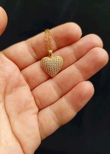 Zincir Detaylı Altın Renk Kalp Kolye - Görsel 11
