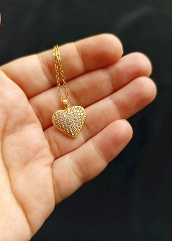 Zincir Detaylı Altın Renk Kalp Kolye - Görsel 13