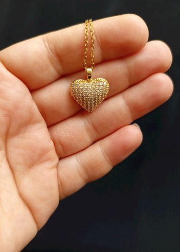 Zincir Detaylı Altın Renk Kalp Kolye - Görsel 10
