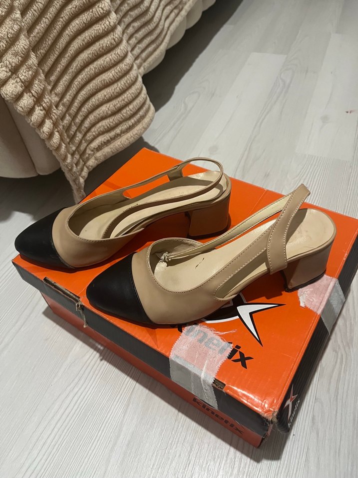 Bej Siyah Tokalı Kadın Topuklu Ayakkabı - Görsel 2