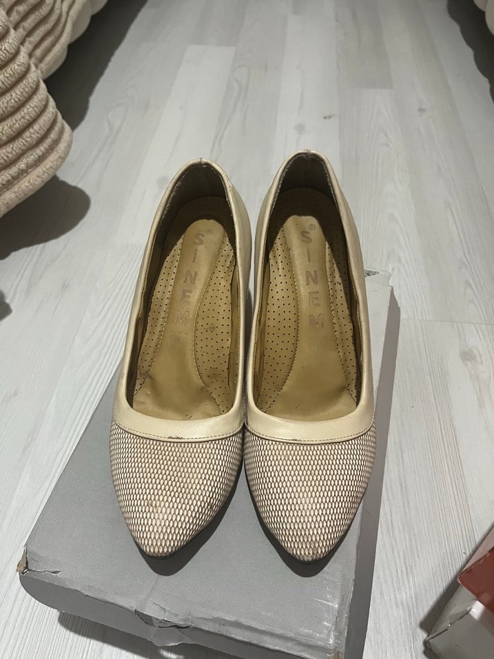 Bej Yılan Desenli Dolgu Topuk Kadın Stiletto - Görsel 2