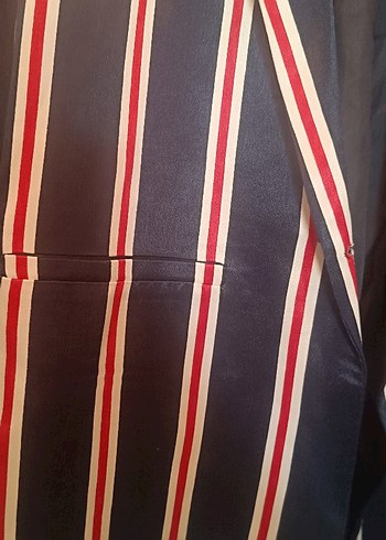 44 Beden Çizgili Uzun Kadın Blazer Ceket
