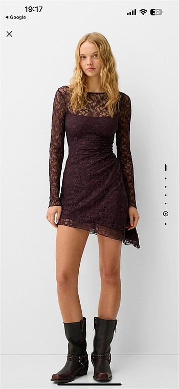 Dantelli bordo bershka elbise