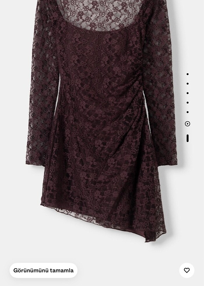 Bershka dantelli bordo elbise - Görsel 4