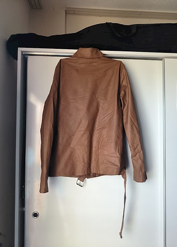 Kahverengi / taba Kemerli Biker Deri Ceket - Görsel 6