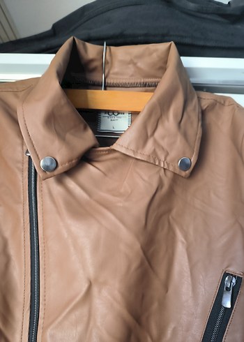 Kahverengi / taba Kemerli Biker Deri Ceket - Görsel 3