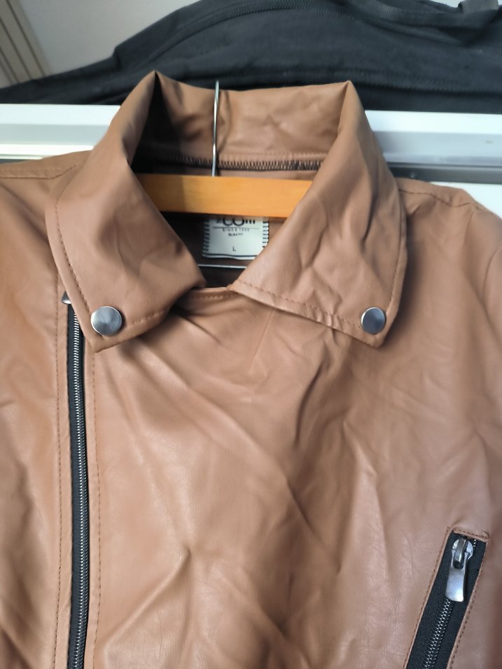 Kahverengi / taba Kemerli Biker Deri Ceket - Görsel 3