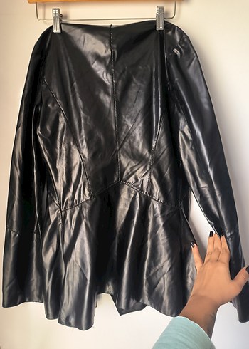 Siyah Dökümlü Deri Kadın Ceket - Görsel 9