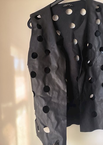 Siyah Deri Kadın Yelek - Görsel 2