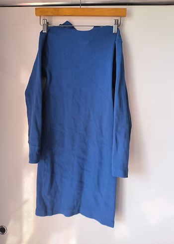 Uzun Kollu Mavi Triko Mini Elbise - Görsel 4