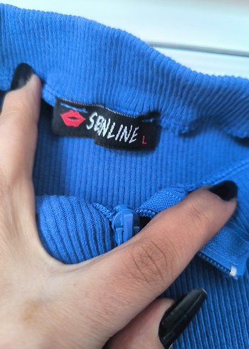 Uzun Kollu Mavi Triko Mini Elbise - Görsel 3