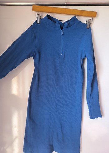 Uzun Kollu Mavi Triko Mini Elbise - Görsel 2