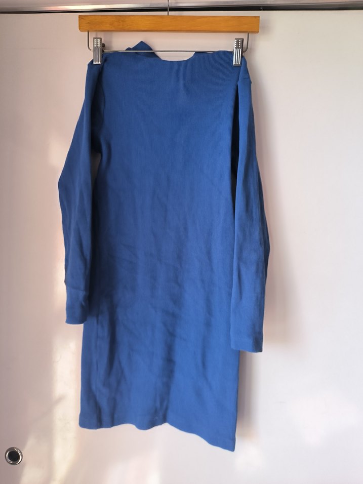 Uzun Kollu Mavi Triko Mini Elbise - Görsel 4