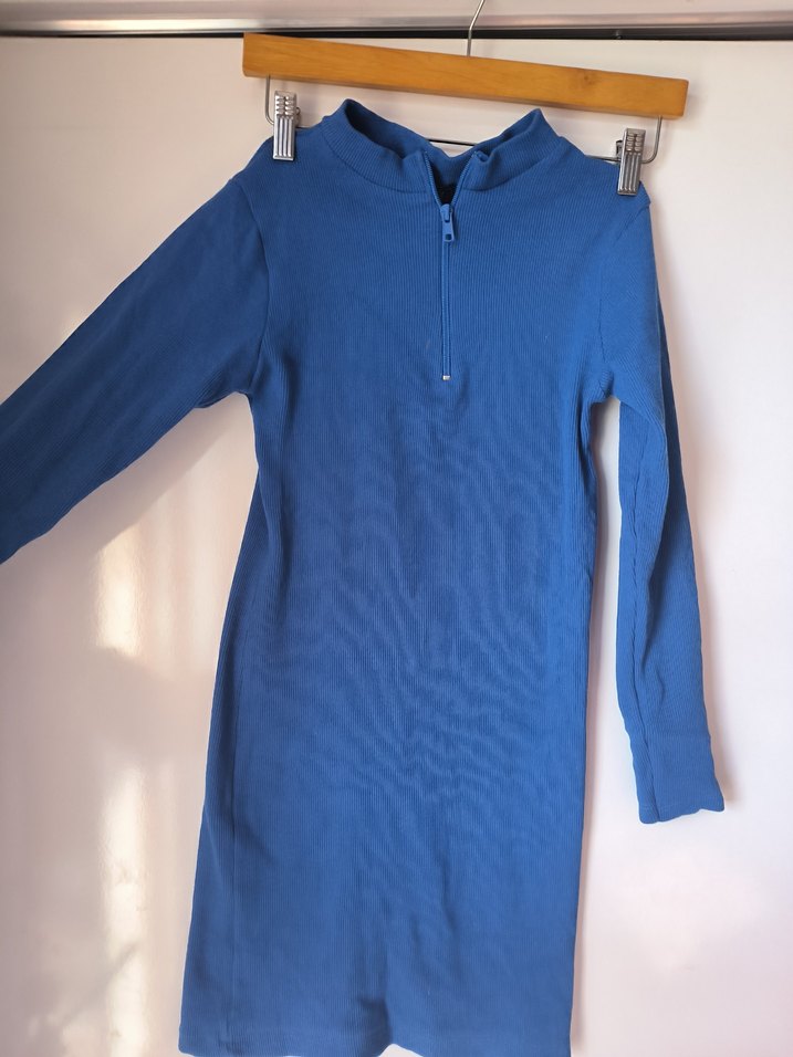 Uzun Kollu Mavi Triko Mini Elbise - Görsel 2