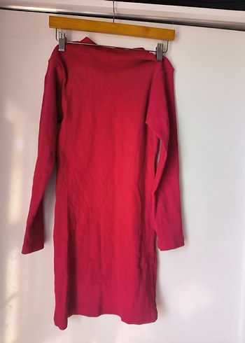 Kırmızı Fermuarlı Uzun Kollu Triko Elbise - Görsel 4