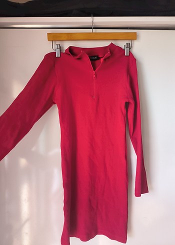 Kırmızı Fermuarlı Uzun Kollu Triko Elbise - Görsel 2