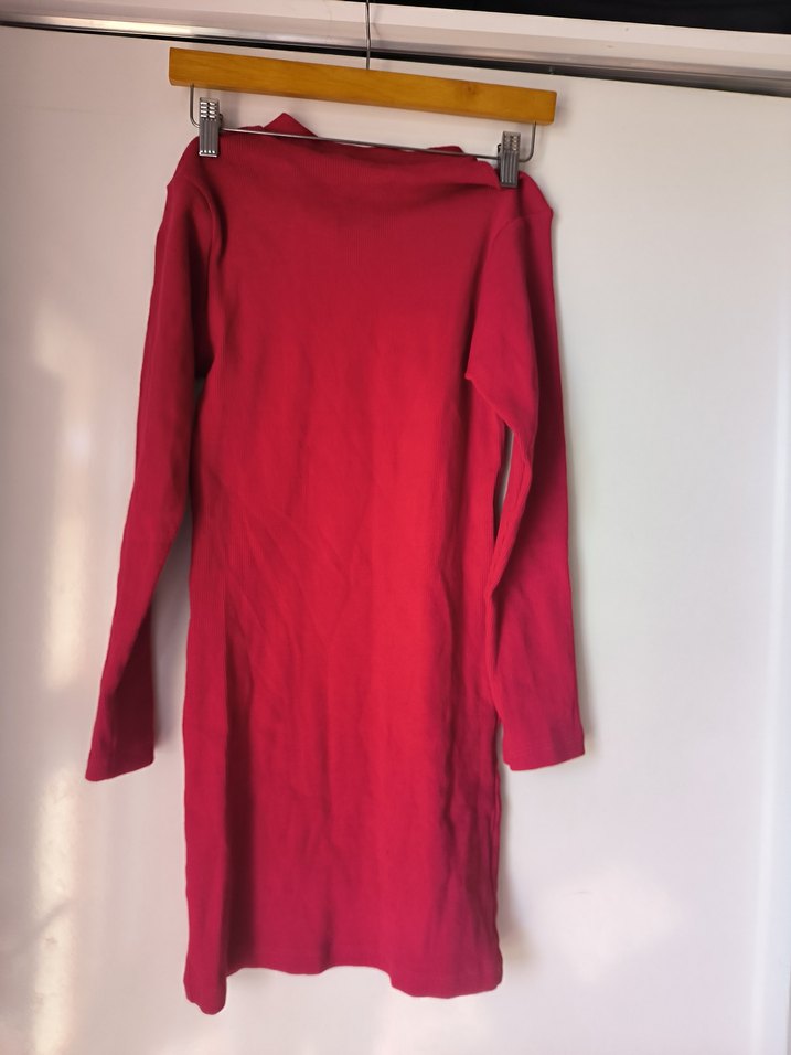 Kırmızı Fermuarlı Uzun Kollu Triko Elbise - Görsel 4